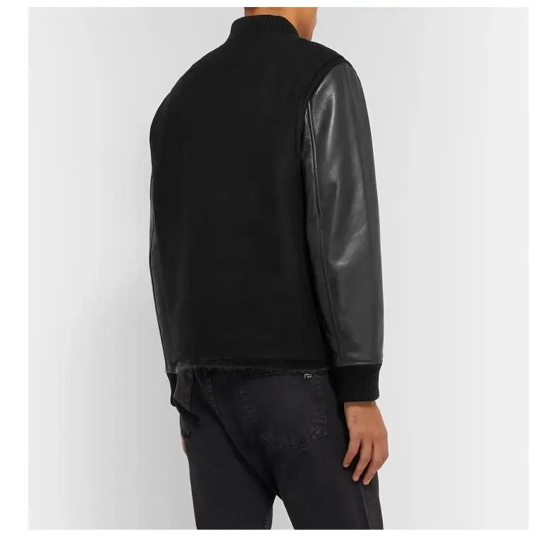 Изготовленная на заказ Куртка varsity/черный кожаный рукав черный шерстяной боди varsity Letterman