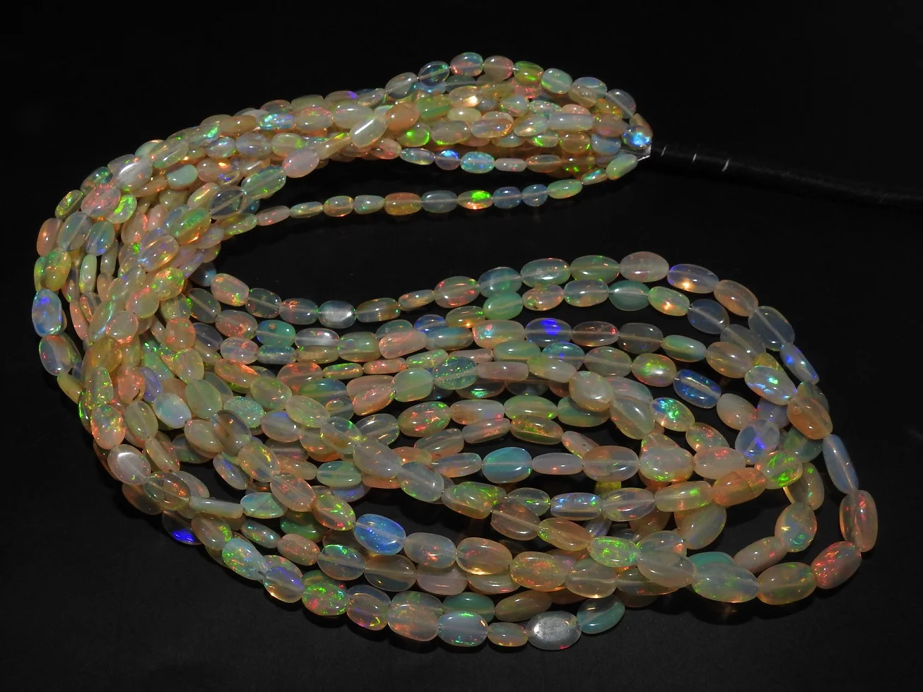Ethiopian Opal Smooth Tumble/Nuggets/Oval Shape/Yellow Color/Multi Flashy Fire/18Inch Strand 8X5To4X3MM Approx/100%Natural