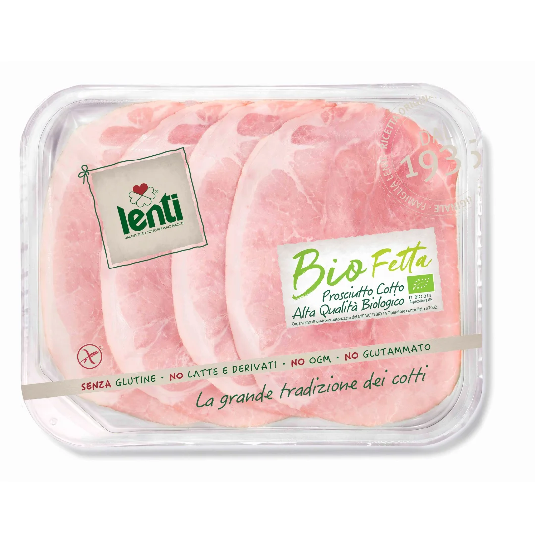Organic High Quality Prosciutto Cotto Cooked Ham Presliced Trays 0,100 Kg LENTI Made in Italyfor wholesalers and retail