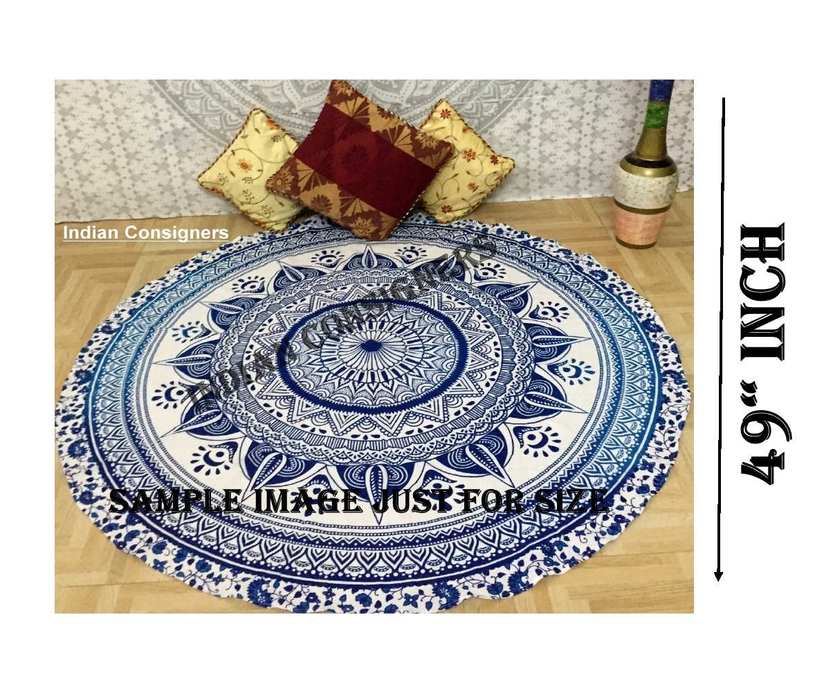 Cotton Beach Towel Mat Picnic Mat Mandala Flower Multiple Color Cool 49' Roundie Hippie Round Yoga