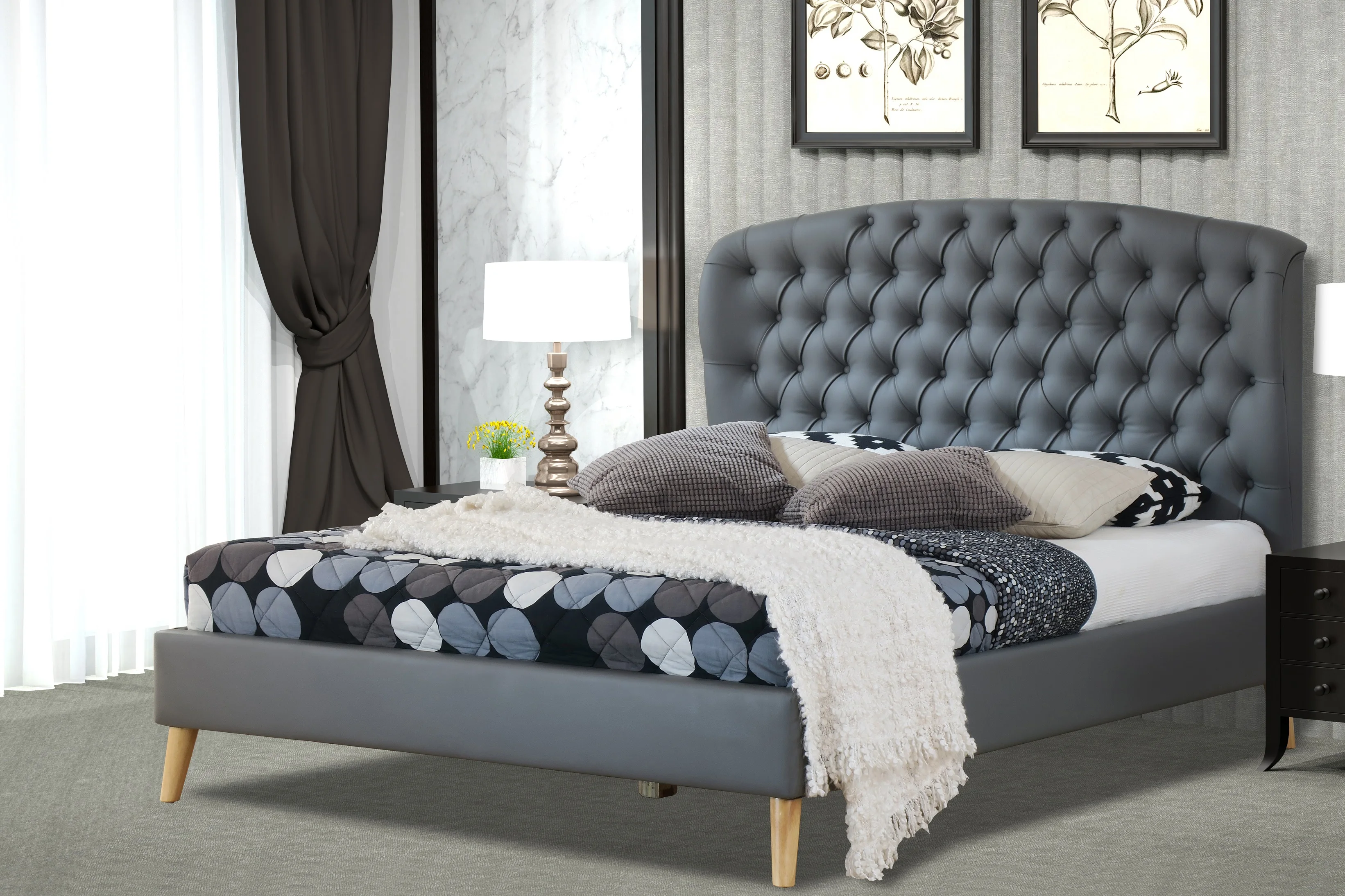 Luxurious bed frame of Malaysia 2019 Havana  Chesterfield Tufted fabric Beds