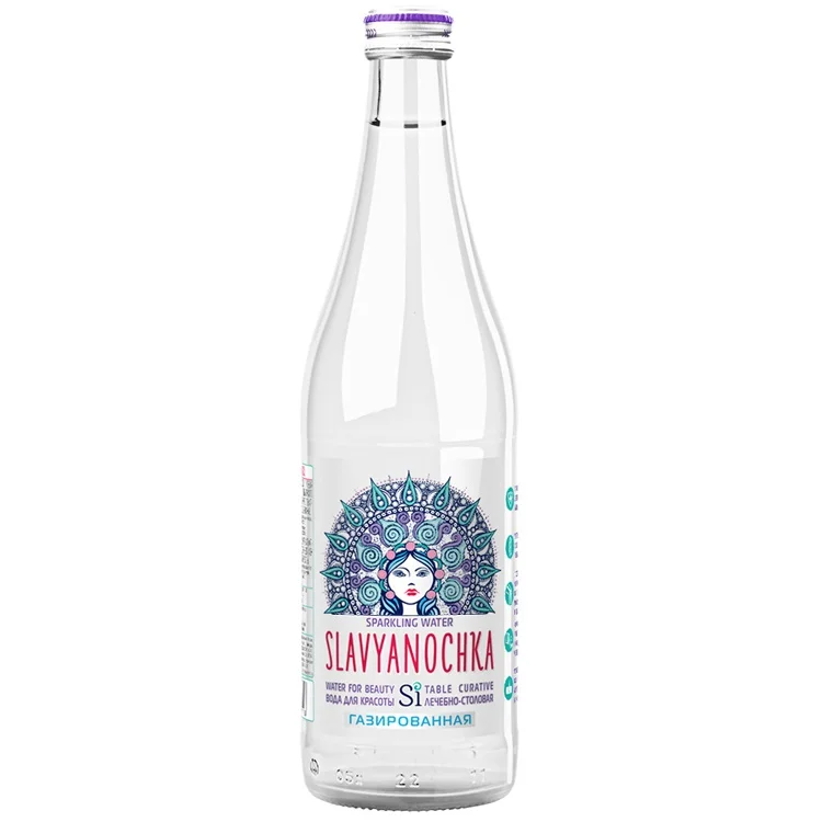 Carbonated natural mineral water SLAVYANOCHKA 0,5 l. glass bottle contributes overall improvement body, water mineral