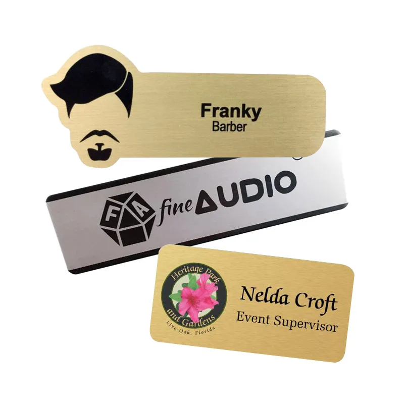 custom restaurant waiter stuff metal pin magnetic name tag badge