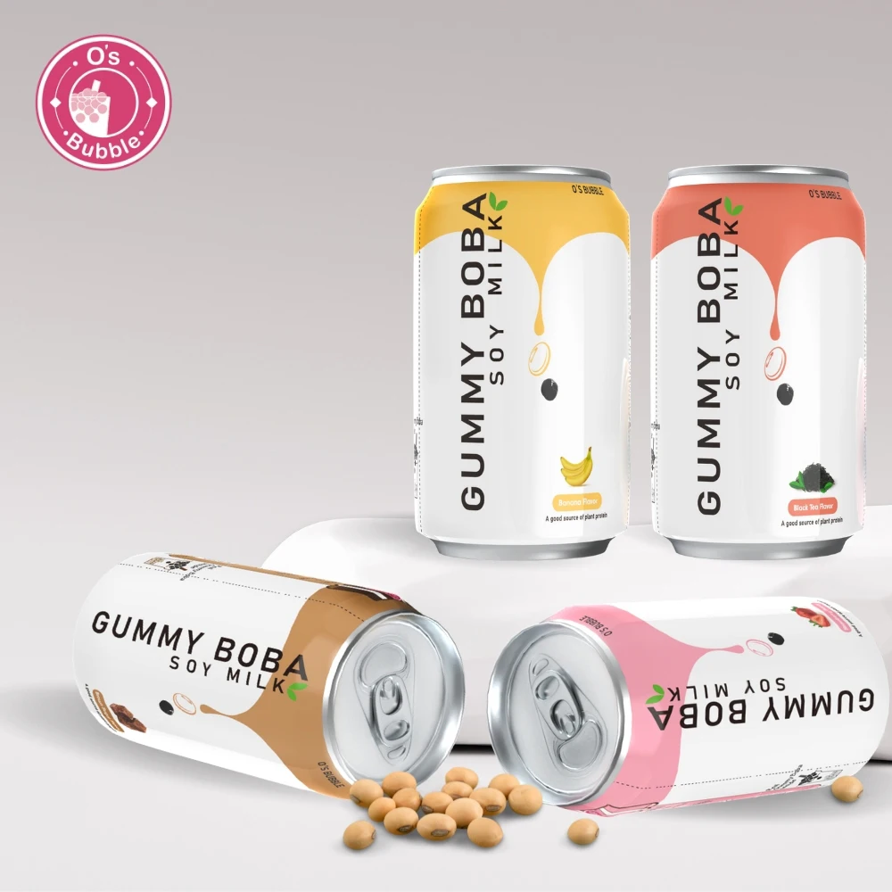 Soy bean milk bubble tea canned drink with brown sugar black tea banana strawberry flavor