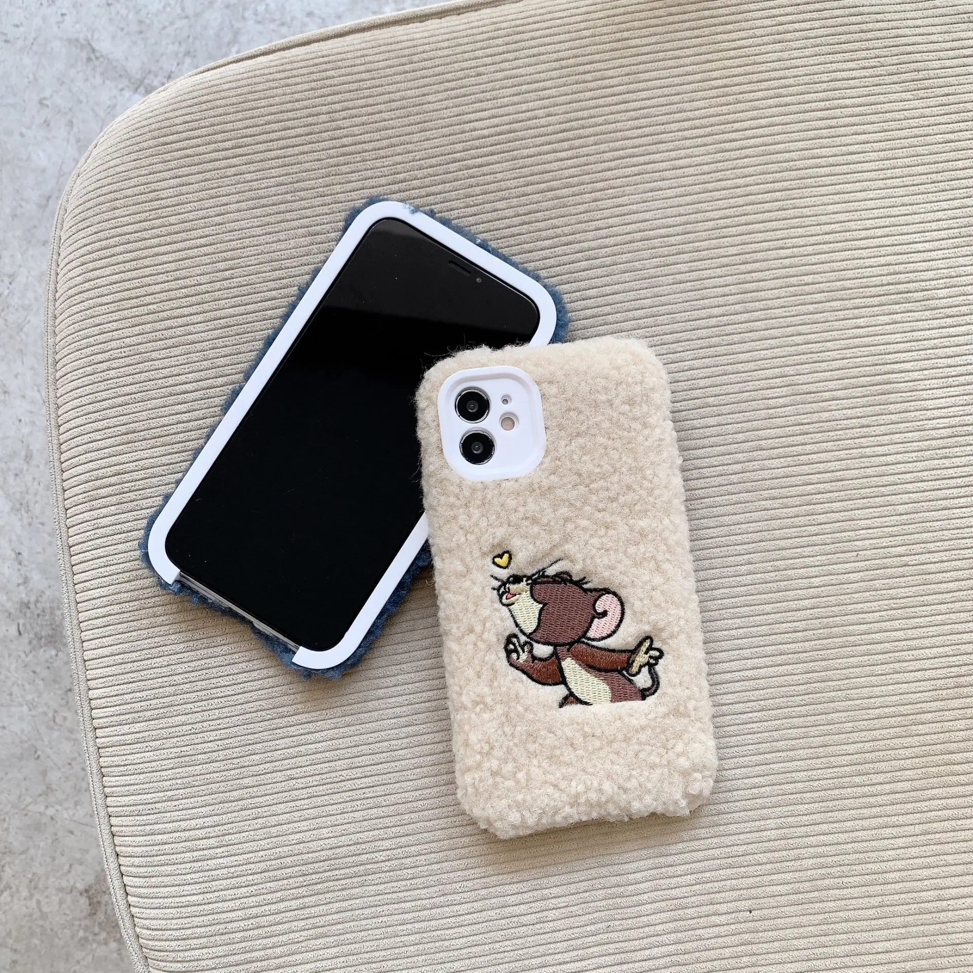Cartoon Tom and Jerry Suede Case for iPhone 12 Pro Max 11Pro 11 7 8 X XR Xs Max