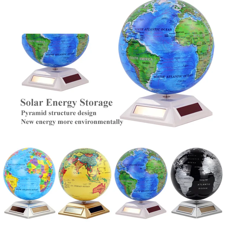 Ocean blue Solar energy rotating world map Globe