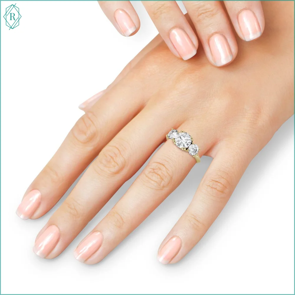 Round Brilliant Cut Three Stone 14k Solid Yellow Gold Diamond Engagement Wedding Ring For Women Wholesale Gold Jewelry by Ritzin
