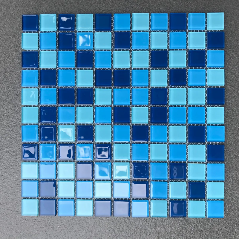 25x25mm square mixed blue color crystal glass mosaic pool tiles