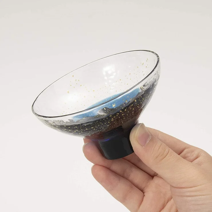 TOYO SASAKI GLASS hand made cold sake glass Yachiyo gama glass like a starry sky made in Japan. 18562