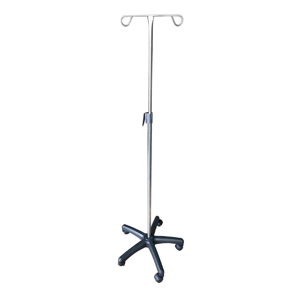 Medical Stainless Steel Drip Stand Plastic Base Infusion Two-hook Manual Adjustable LCYH084