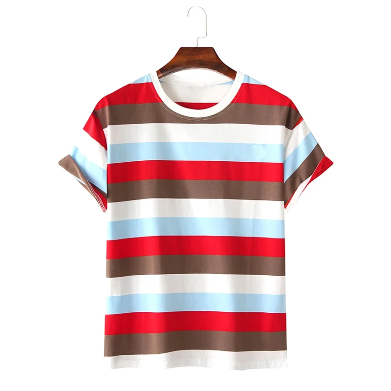 Mens Cotton multi Color Stripe Loose Fit Fashion T-Shirts