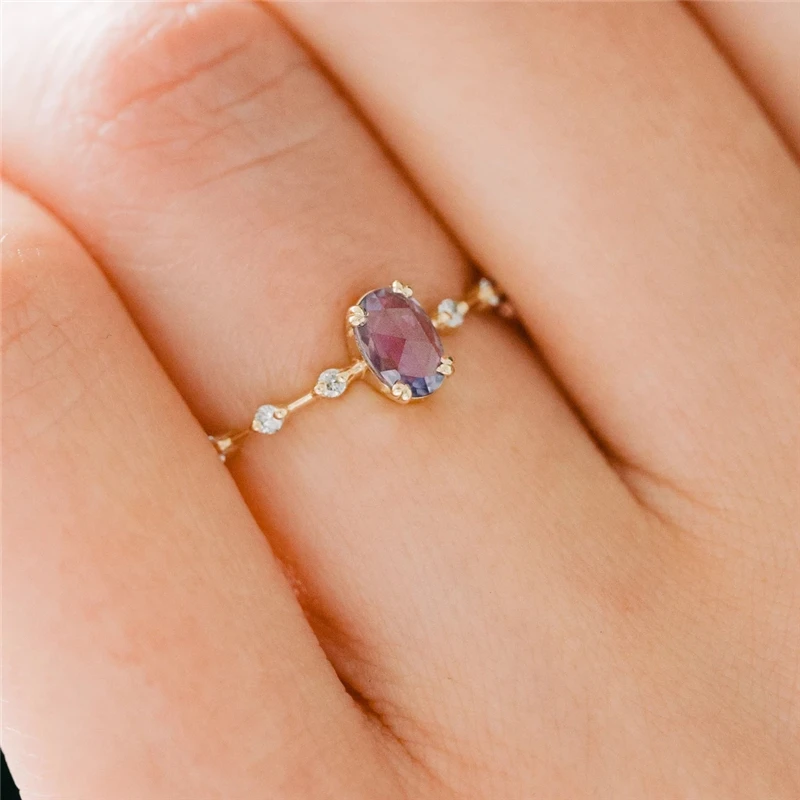 CANNER In Stock Jewelry 18K Gold Plated 925 Sterling Silver Purple Zircon Ring For Woman Ladies