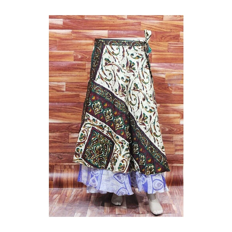Women Bohemian Silk Polyester Mixed Silk Long Skirt Patterned with Elastic Waist and Belt available in Beautiful Colors