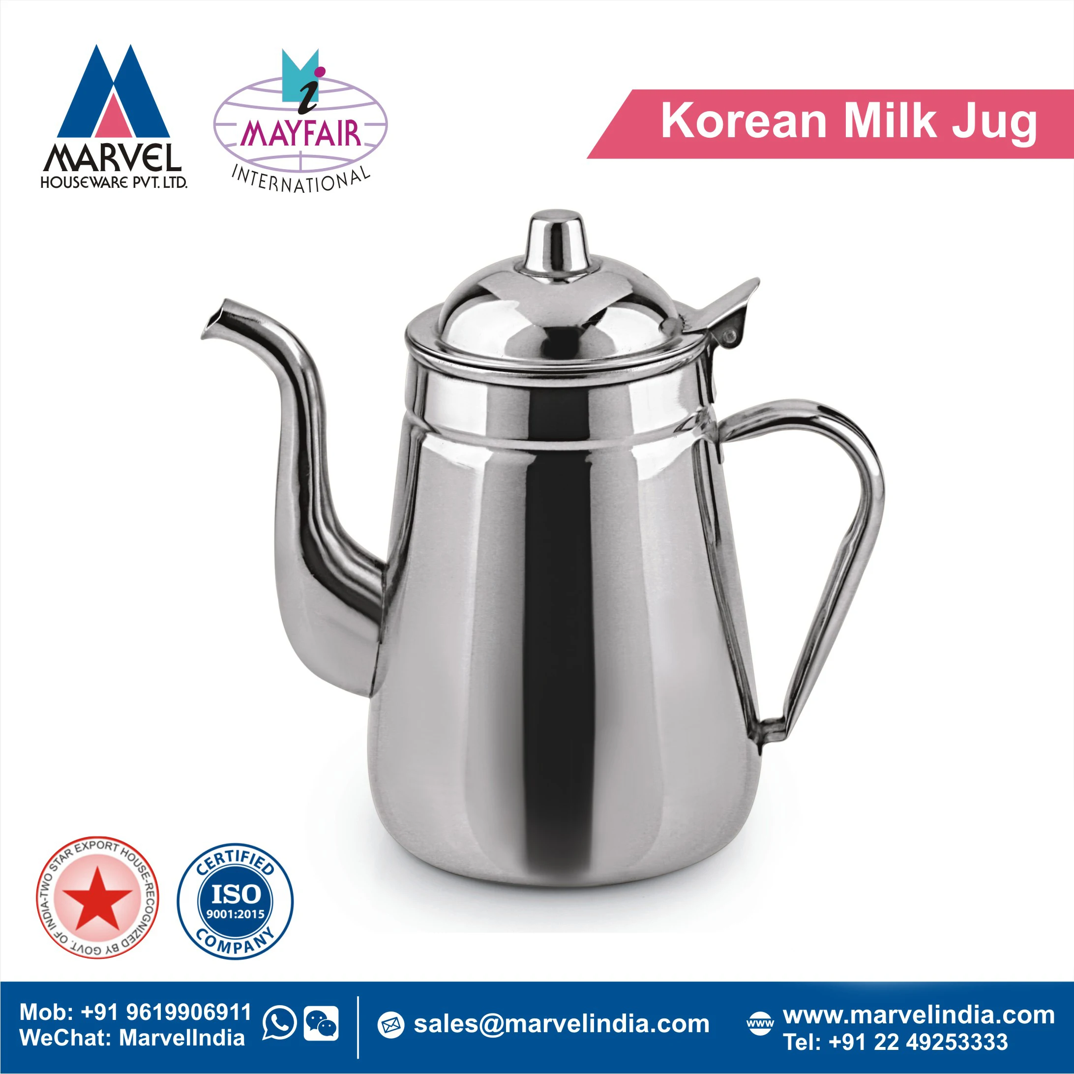 Stainless Steel Cheap Price Made In India Korean Style Milk Water Beverages Storage Serving Jug With Ice Catcher Spout