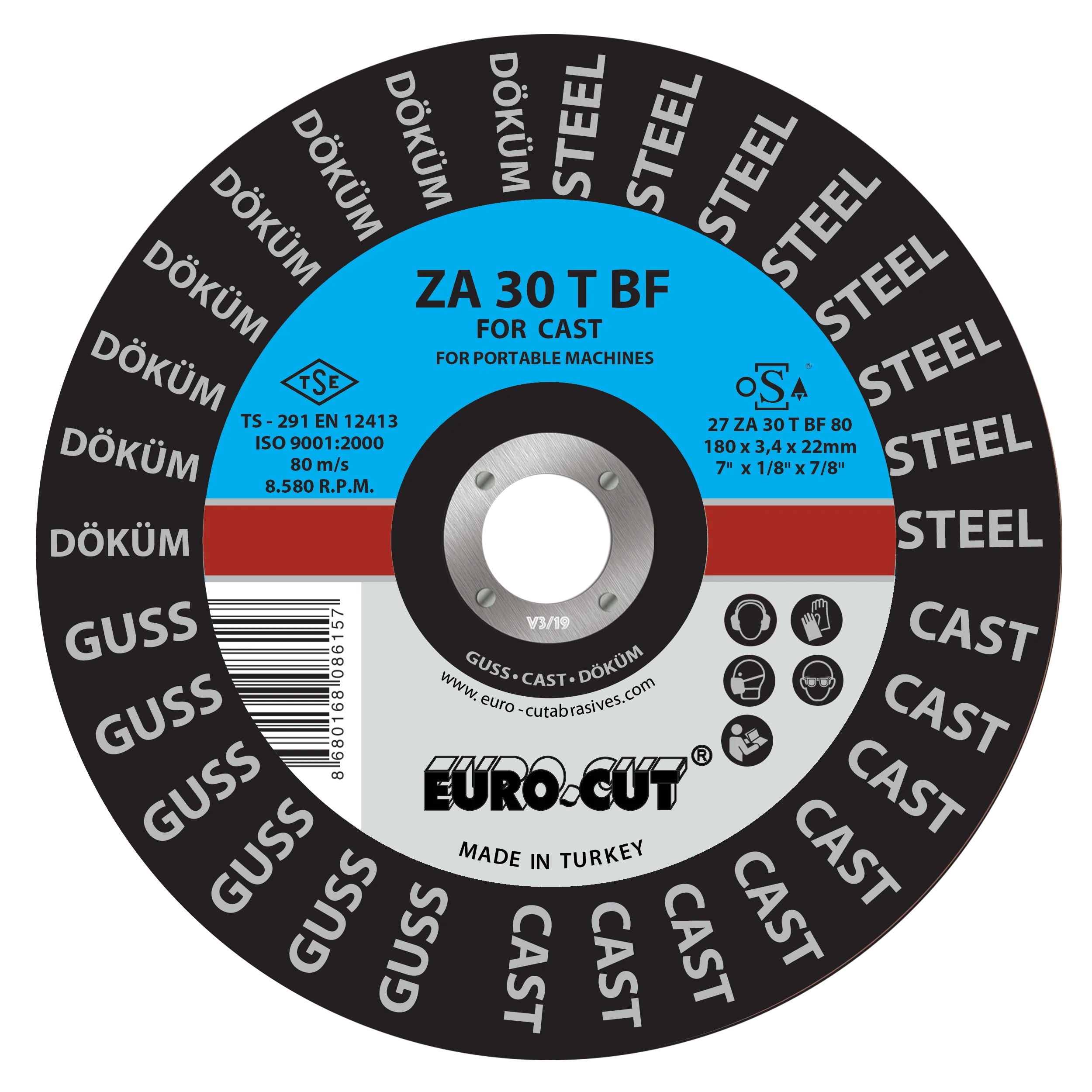 HIGH QUALITY 4,5 inc 115 x 1,6mm INOX CUTTING ABRASIVE DISC WHEEL WITH OSA - ISO CERTIFICATED MADE IN TURKEY