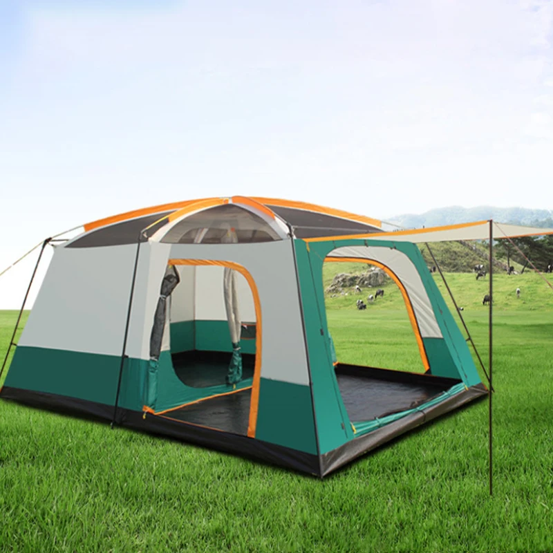 Family Friends Outdoor Big Camping Tents 8-12 Persons Large Space Double Layers 2 Rooms 1 Living Room Waterproof Camping Tent