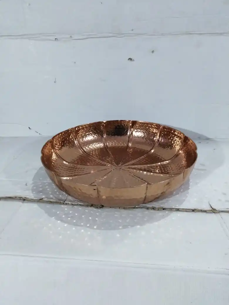 Hammered platter gold electroplating of copper dish and platter for serving food items with and unique plating food gradeplating