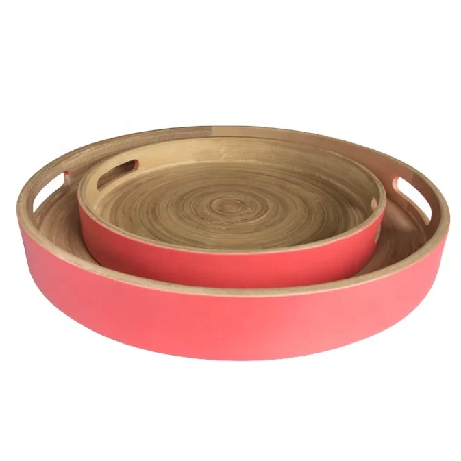 Wood tea trays ecofriendly rattan serving tray new arrival