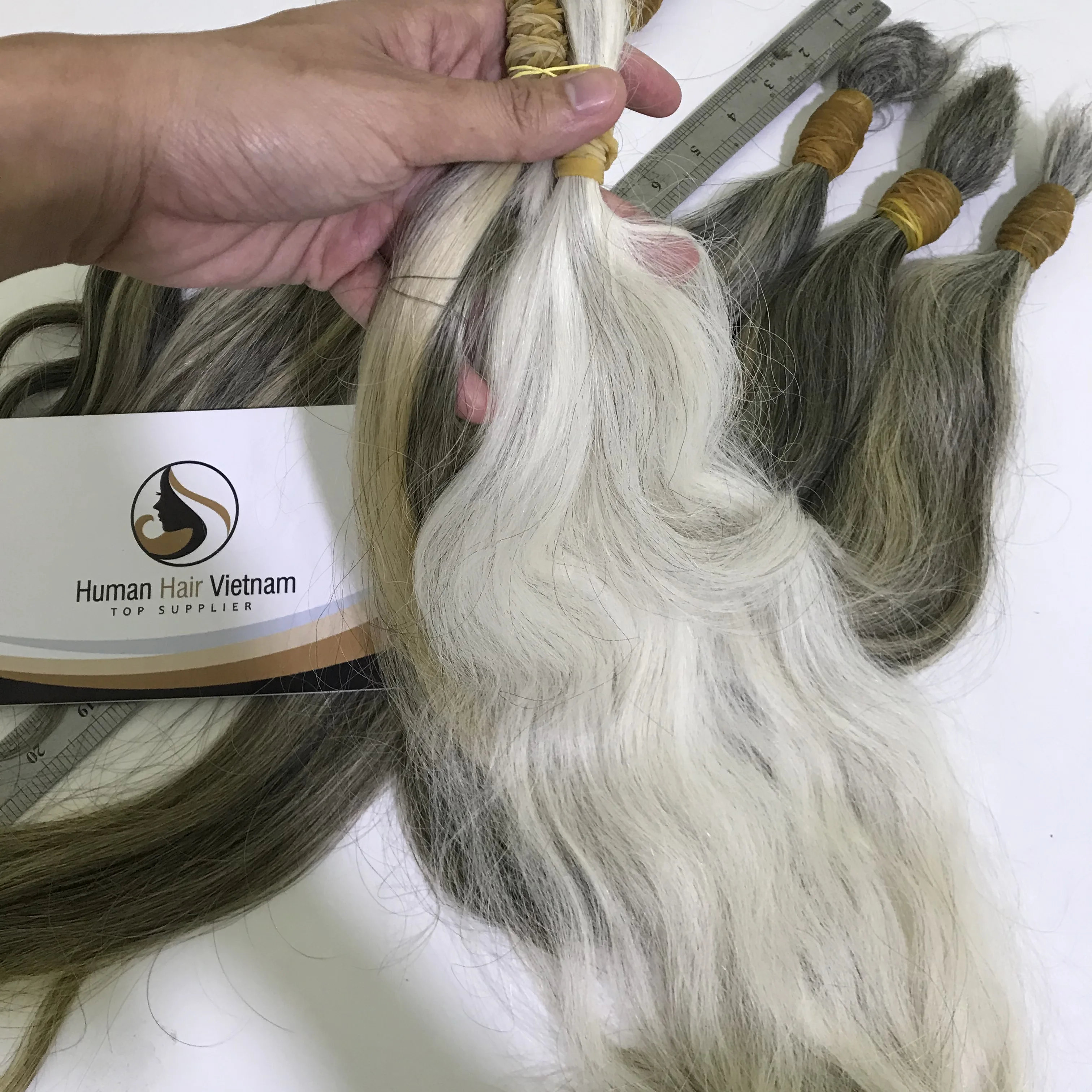 Grey hair bulk from old women, natural white grey hair bulk, unprocessed grey hair of Human Hair Vietnam