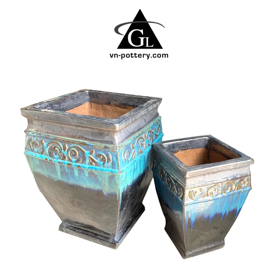 Squares Glazed Flower Planters Pots/ Ceramic planters/  Outdoor garden ceramic bonsai pot [wholesale]
