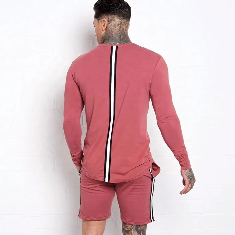 Custom Shorts and Shirts 100% Cotton Men Twin Set Long Sleeve t shirt and Short Sets New Arrival Short Two Piece Sets For Sale