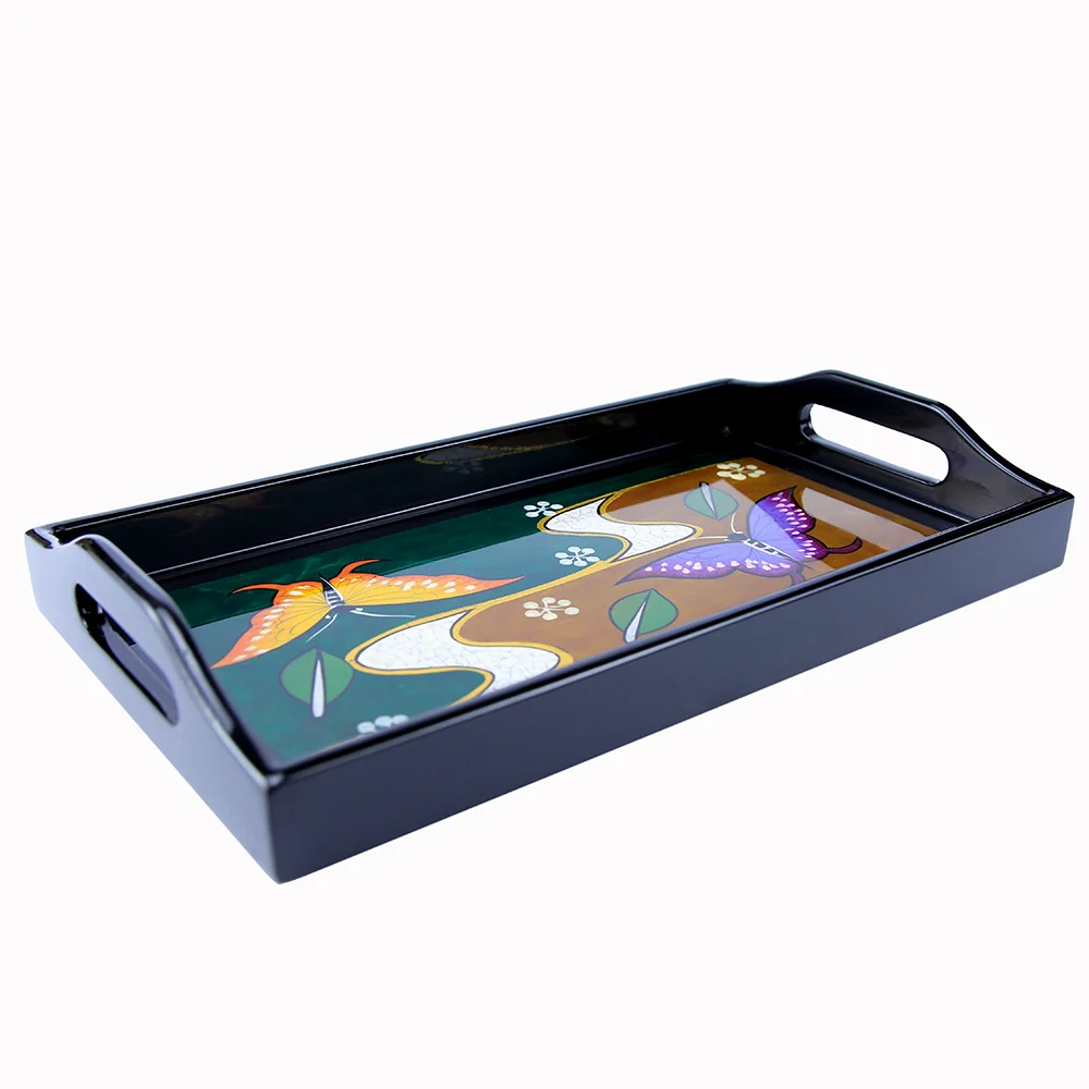 Оптовая продажа, декоративный сервировочный поднос с ручками, деревянный поднос для чая, завтрака, еды в кровати, кухни