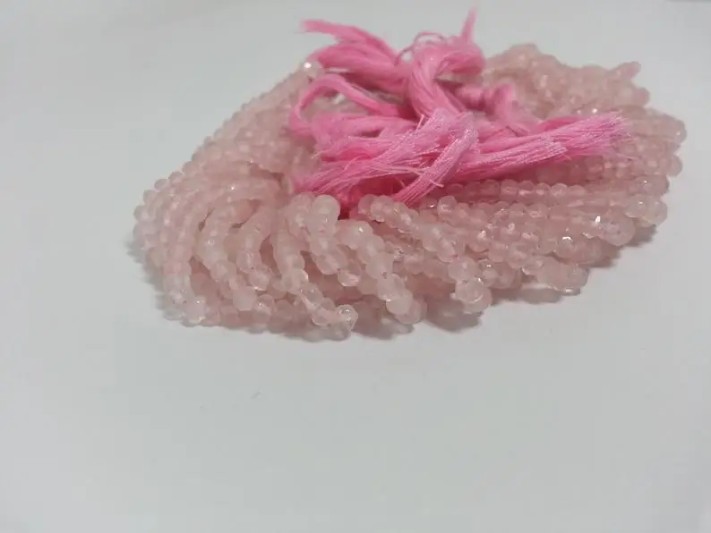 Faceted Rondelle Beads Strand Rose Quartz Stone Natural 4mm Jewelry Making 100% Natural Color Rose Colour AAA+ Grade RQUARTZB3