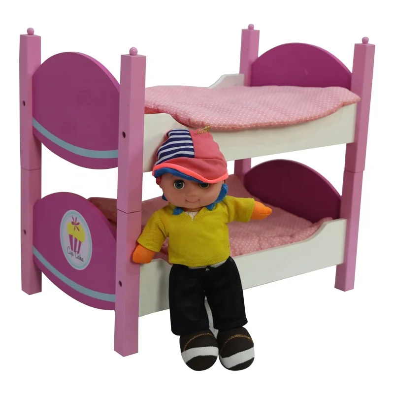 
Hot Sale Happy Doll Furniture Accessories Wooden Toy Mini Doll Bed Baby Doll Bunk Beds 