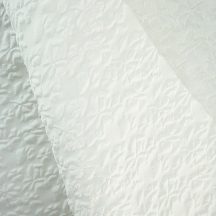White foam micro stereo small leaf jacquard 100% pure polyester for evening dress fabric