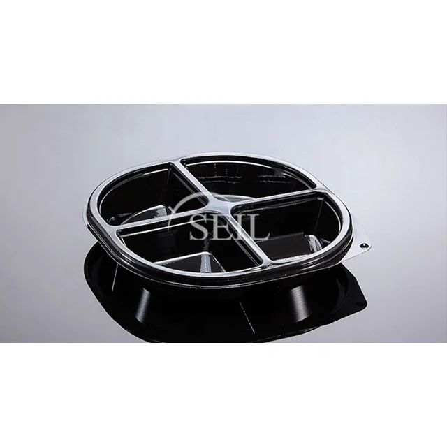 SL-F4 4 отделения одноразовый черный пищевой контейнер для домашних животных с крышкой/бэнто Ланч-бокс пластиковая пищевая/сухая фруктовая салата