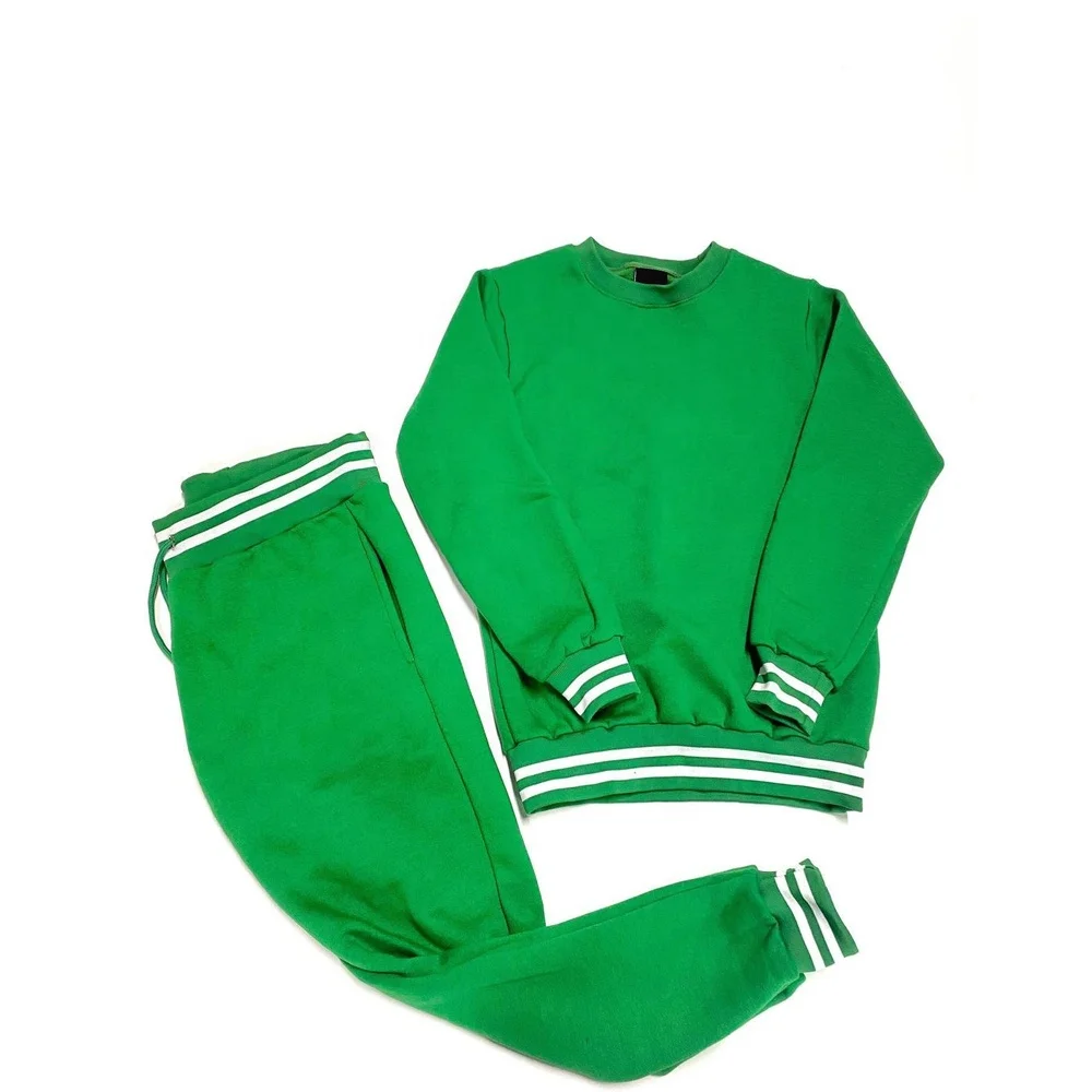 Custom Made Unisex  Fleece Sweatsuit Crew Neck Sweatshirt & Jogger Set Plus Solid Color Ribbed On Cuff & Hem Running Tracksuit