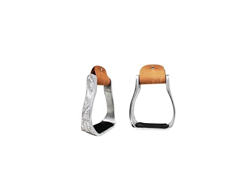 Western Stirrups Horse Show Saddle  Aluminum Leather Tread Cross Engraved Western Aluminium Stirrups