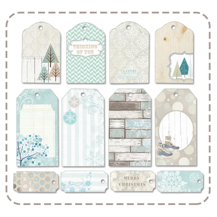 12pcs hot sale hobby craft paper die cut fancy tag set with winter design
