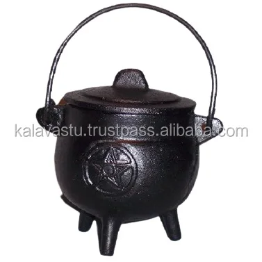 Black Color Iron Incense Resin Burner and Charcoal Burner Handmade Enamel Cast Iron Cauldron with Pentagram