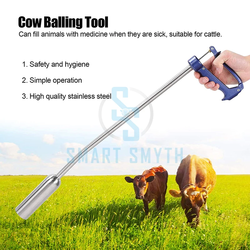 Balling Gun Livestock Stainless Steel Balling Tool Pill Pusher for Cow Cattle Sheep Horse Veterinary Instruments