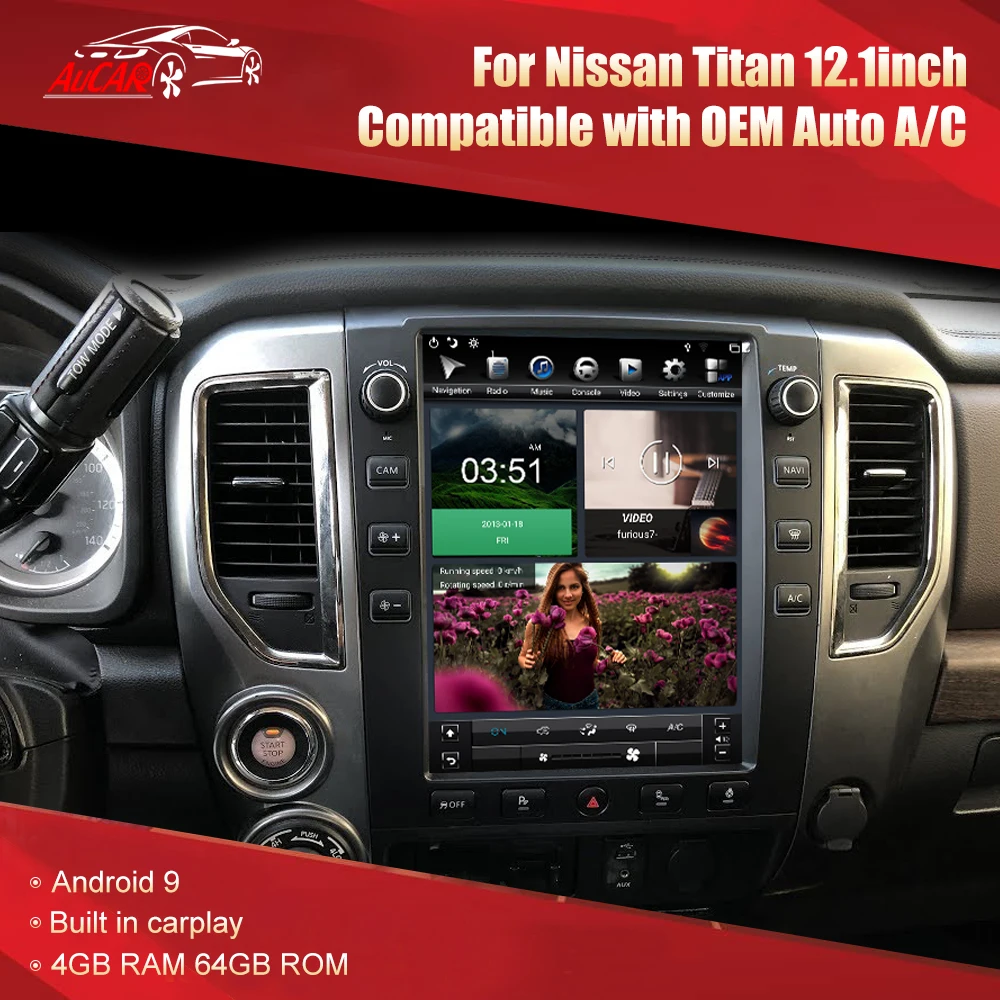 AuCar 12.1 Inch Android 9 GPS Navigation Android Stereo Head Unit For Nissan Titan 2015-2019 Car Radio Multimedia Stereo Player