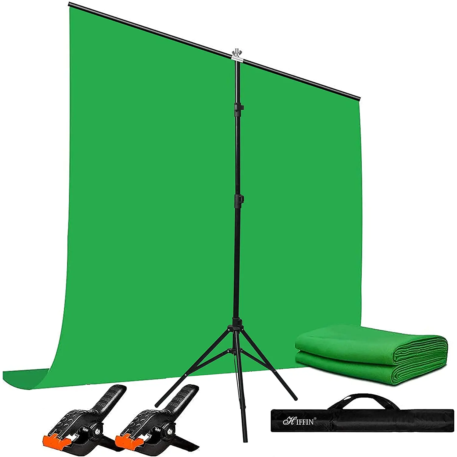 Green Screen Backdrop 6x9 ft with Stand - 6x9 FT Photography Backdrop with 1PC 6.5FT T-Shape Backdrop Stands, 2pcs clips