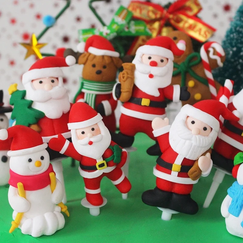 Santa Decor Tools Supplies Toys Action Figure Elk Snowman Tree Anime Polymer Clay Christmas Cake Topper