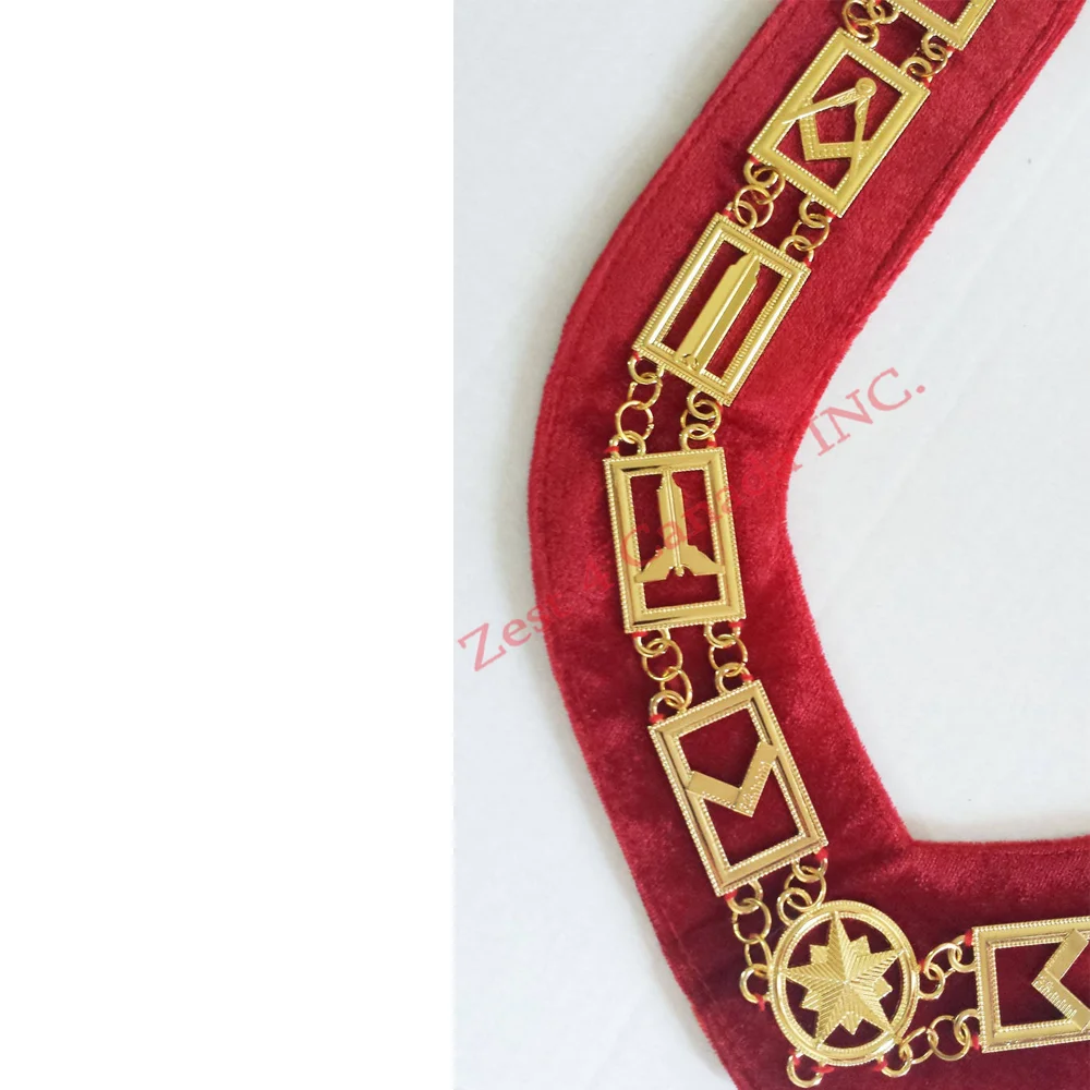 
Masonic Past Master Mason Chain Collar Gold Plated Red Velvet 