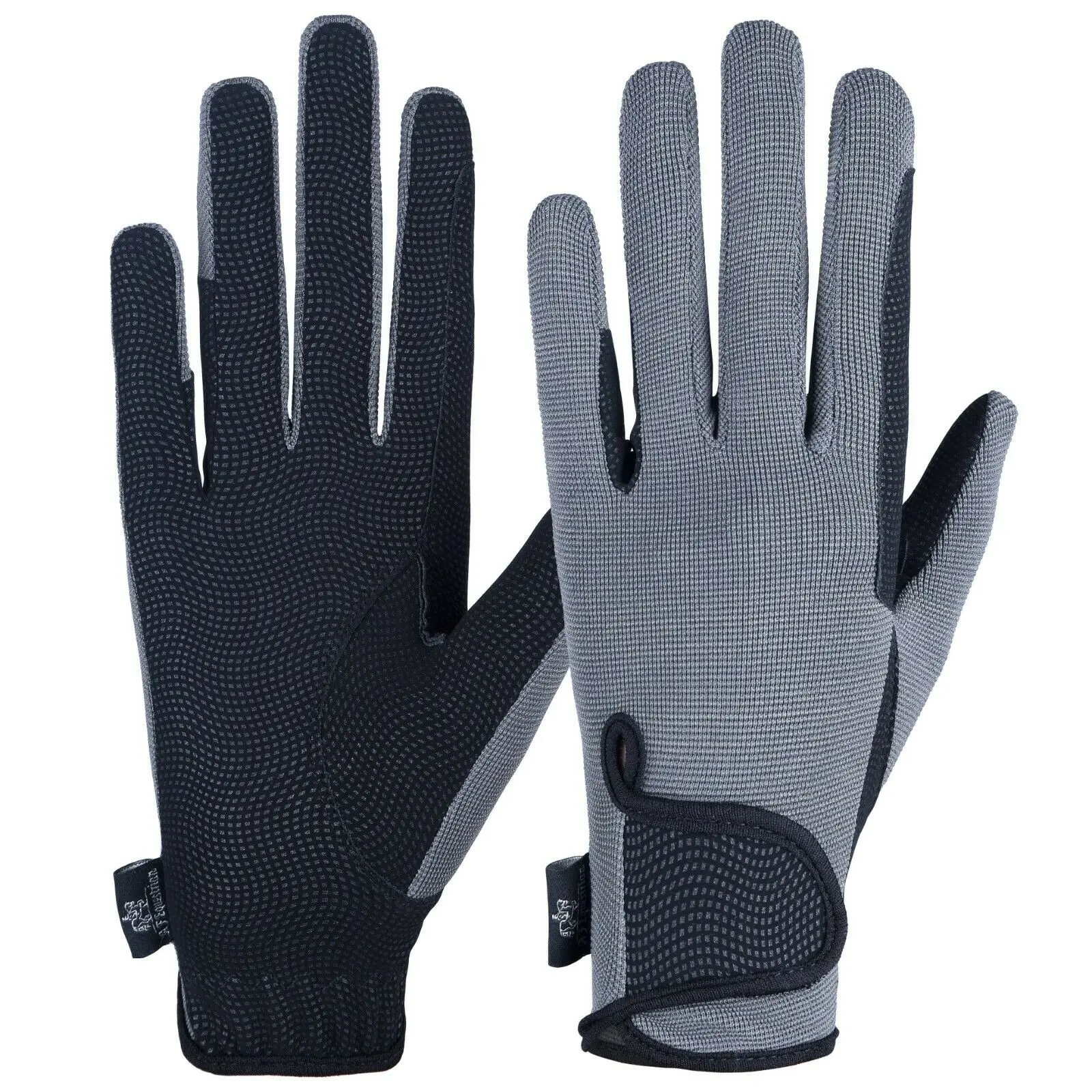 LADIES HIGH QUALITY SYNTHETIC LEATHER/COTTON  HORSE RIDING GLOVES SILVER GREY