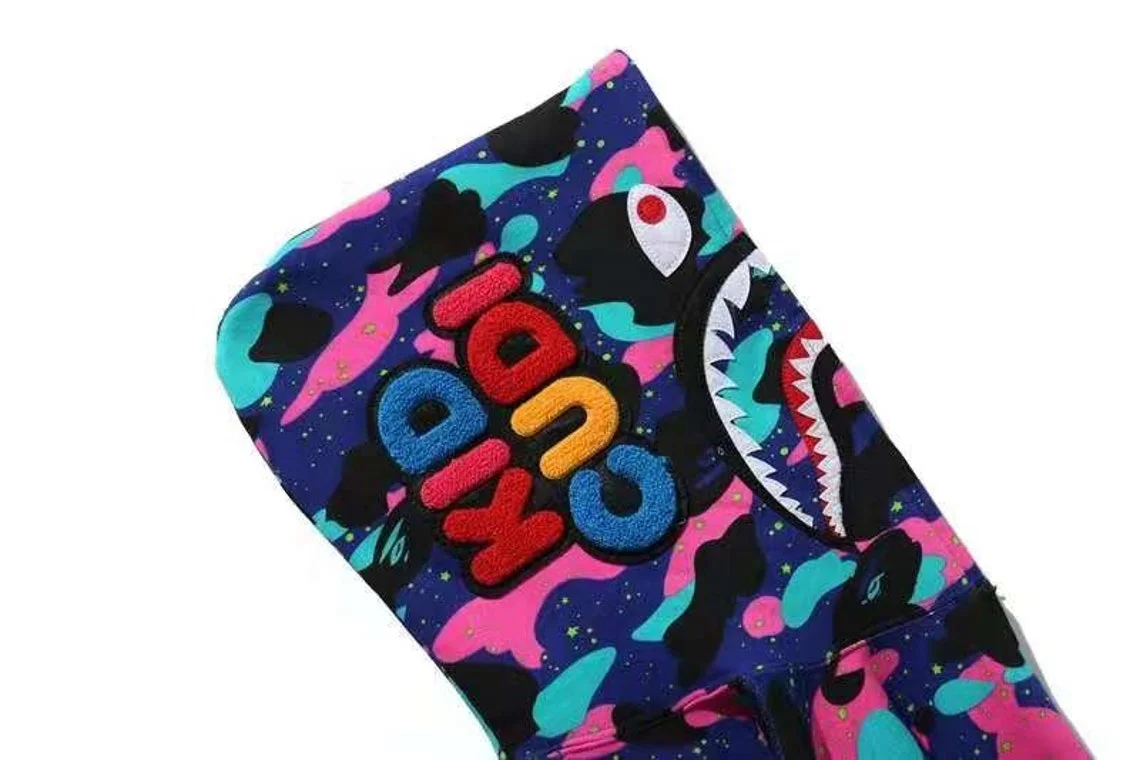 Wholesale High Quality Heavy Fleece Shark Hoodie Unisex Full Zip Up Bape Hoodies For Men Custom Logo Sweatshirt