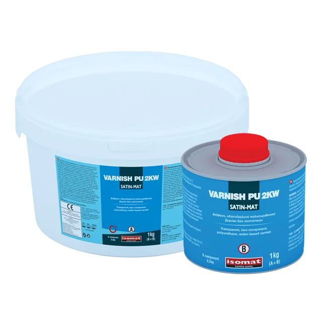 2-component, water-based, transparent polyurethane varnish, satin-matt finish