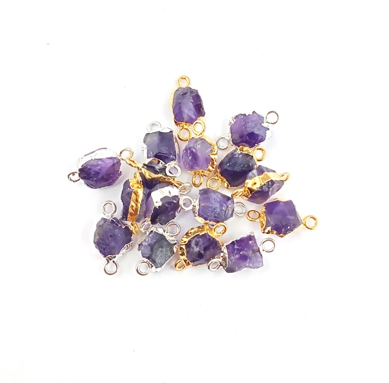 
Raw Amethyst Birthstone Edged Electroplated Connector 