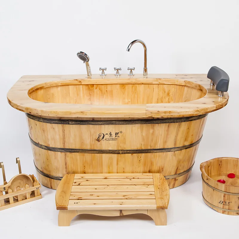 Freestanding bath tub wooden spa 1 person inflatable hot tub