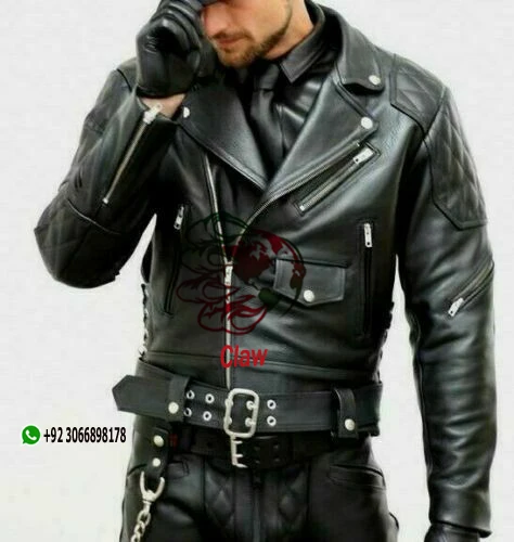 Real Cowhide Bikers Jacket Quilted Biker BLUF Quilted Gay Racing Jacket OEM