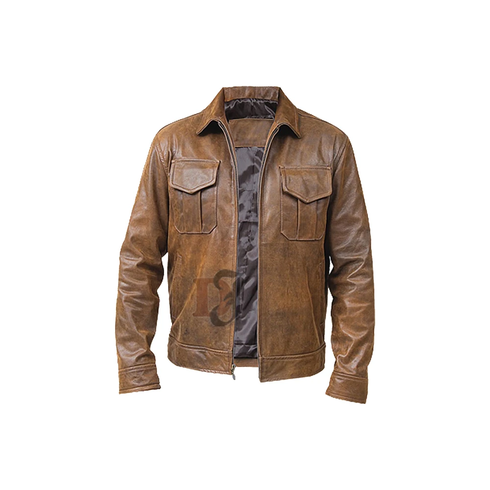 Коричневая куртка из натуральной кожи с воротником/Мужская винтажная воловья Вощеная куртка/состаренная коричневая кожаная куртка для мужчин