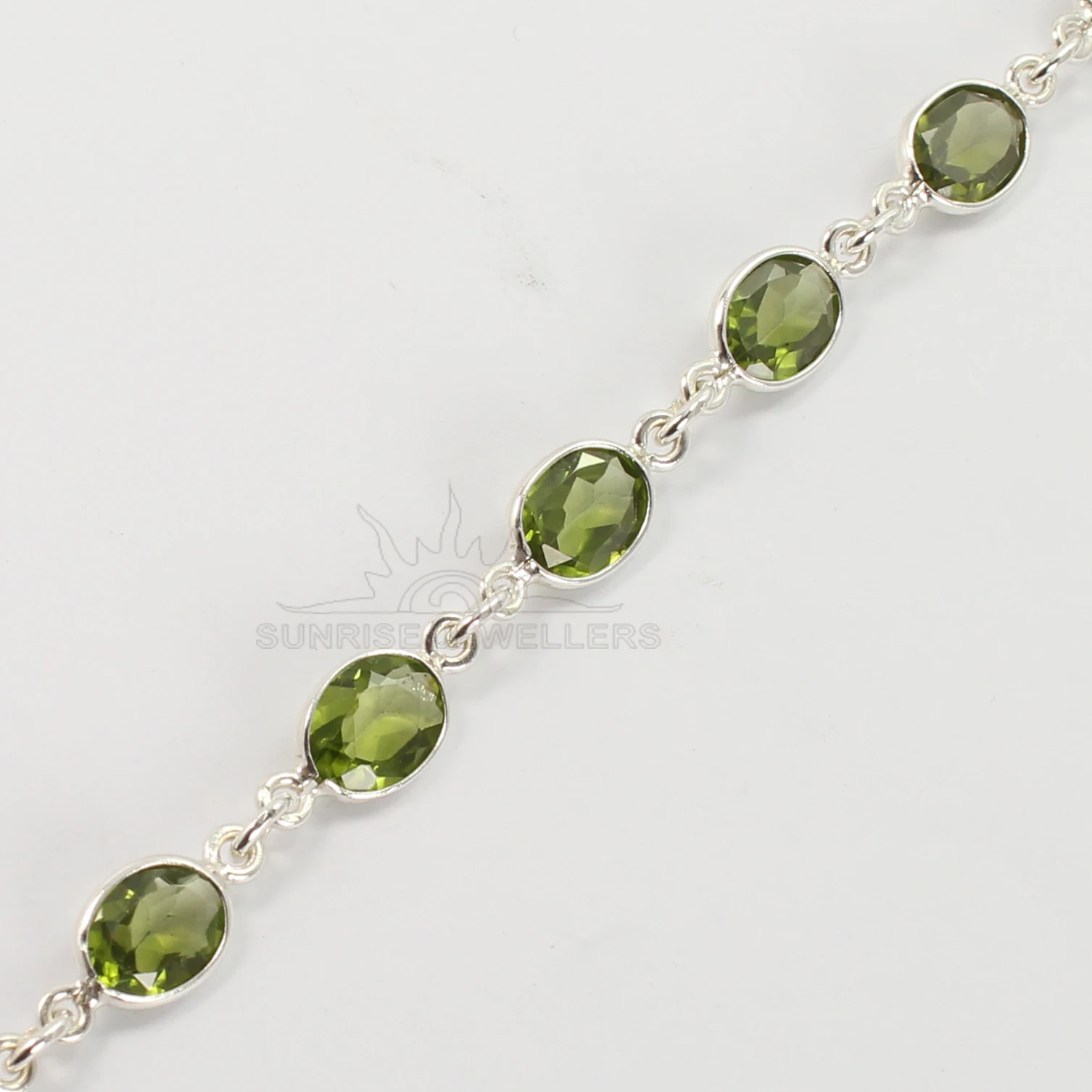 Best Seller Natural Green Peridot 6x8 MM Gemstone Oval Faceted Cut Bezel Chain Handmade Solid 925 Sterling Silver Bracelet