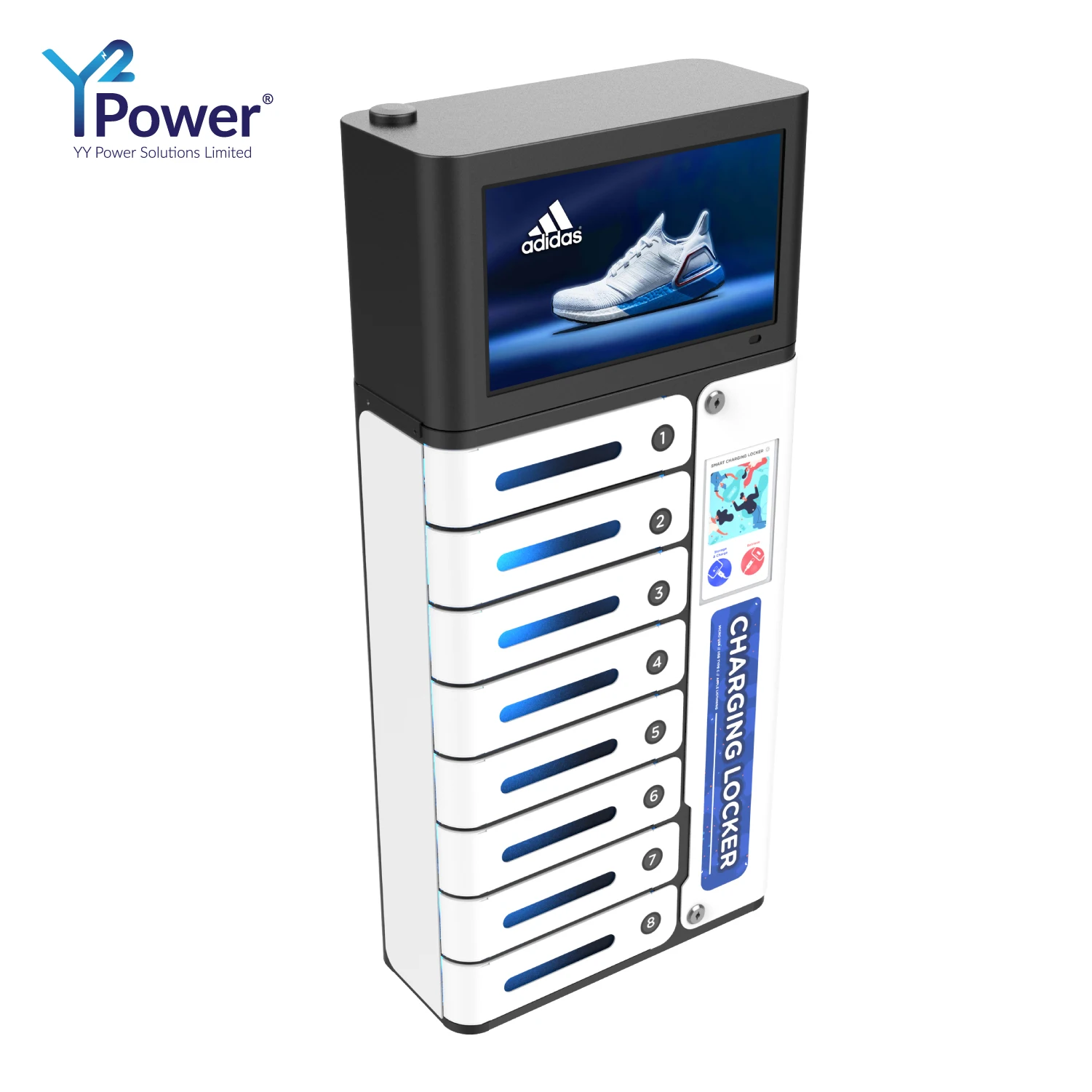 Best sell storage UV-C locker Y2Power MIA Premium Pro 8 Bay Touchscreen Mobile Charging Locker for Cafe for sports events