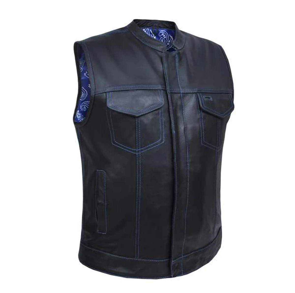 
Latest Design Genuine Perforated and Natural Cowhide Leather Biker Vest/ Motorcycle Club Vest 