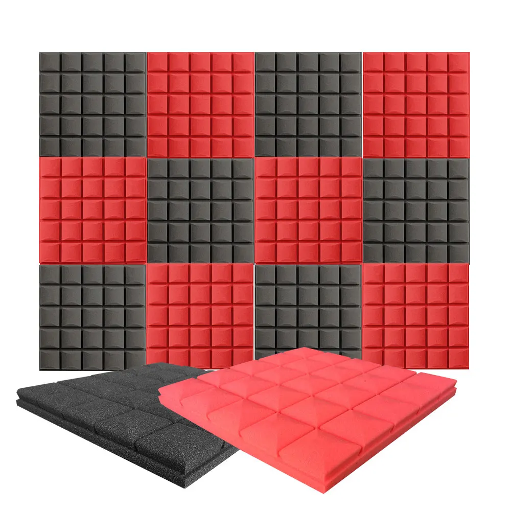 Акустическая панель Arrowzoom 12 шт., черно-красная акустическая панель 19,6x19,6x1,9 дюймов, Звукопоглощающая пена (доступная упаковка OEM)